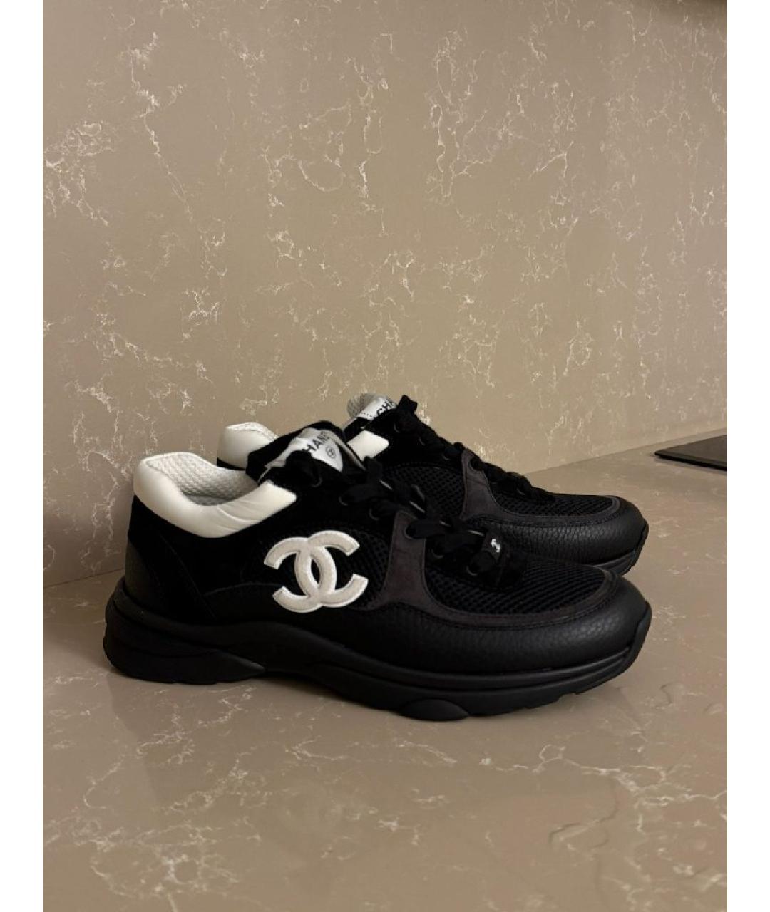 CHANEL Черные кожаные кроссовки, фото 6