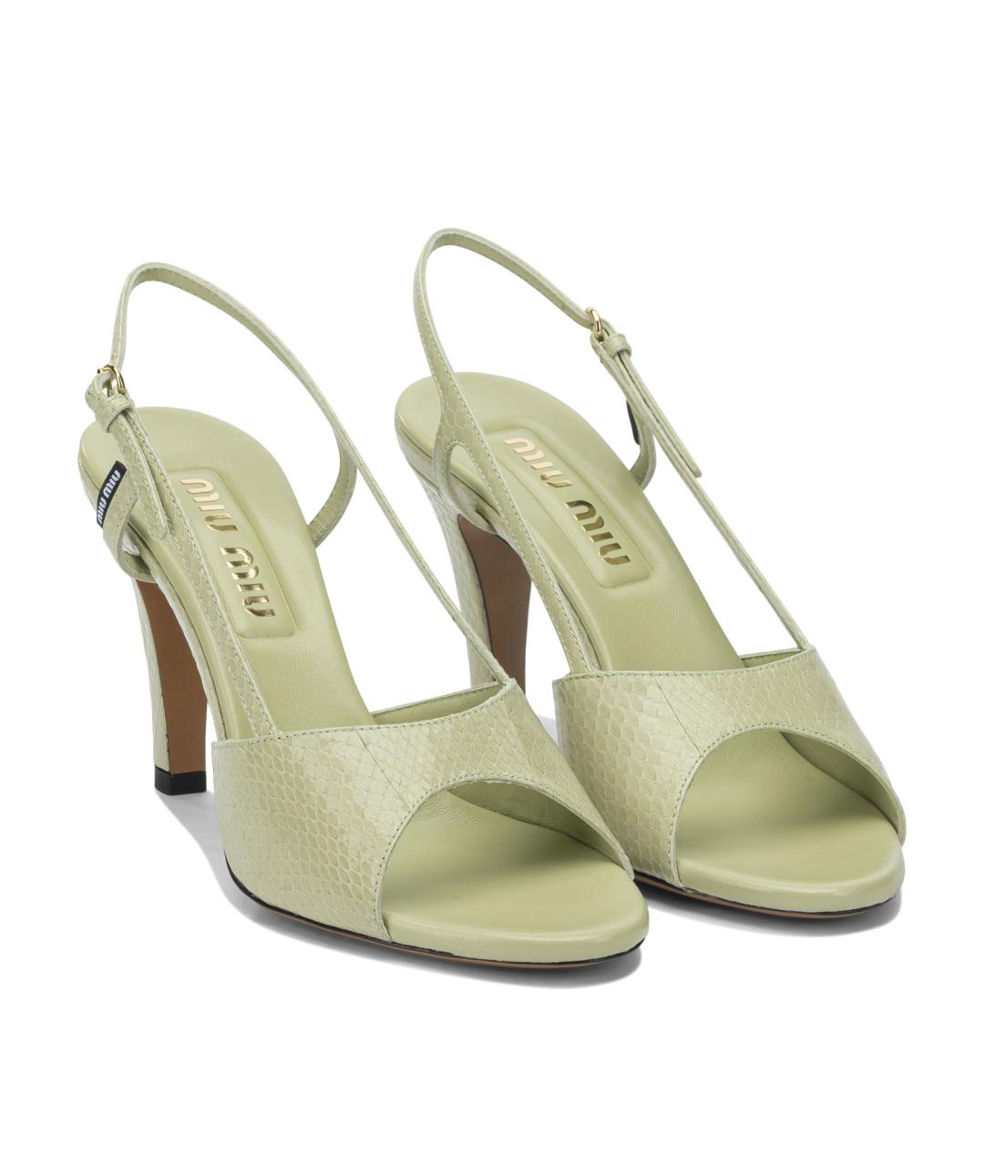 MIU MIU Зеленые кожаные босоножки, фото 2