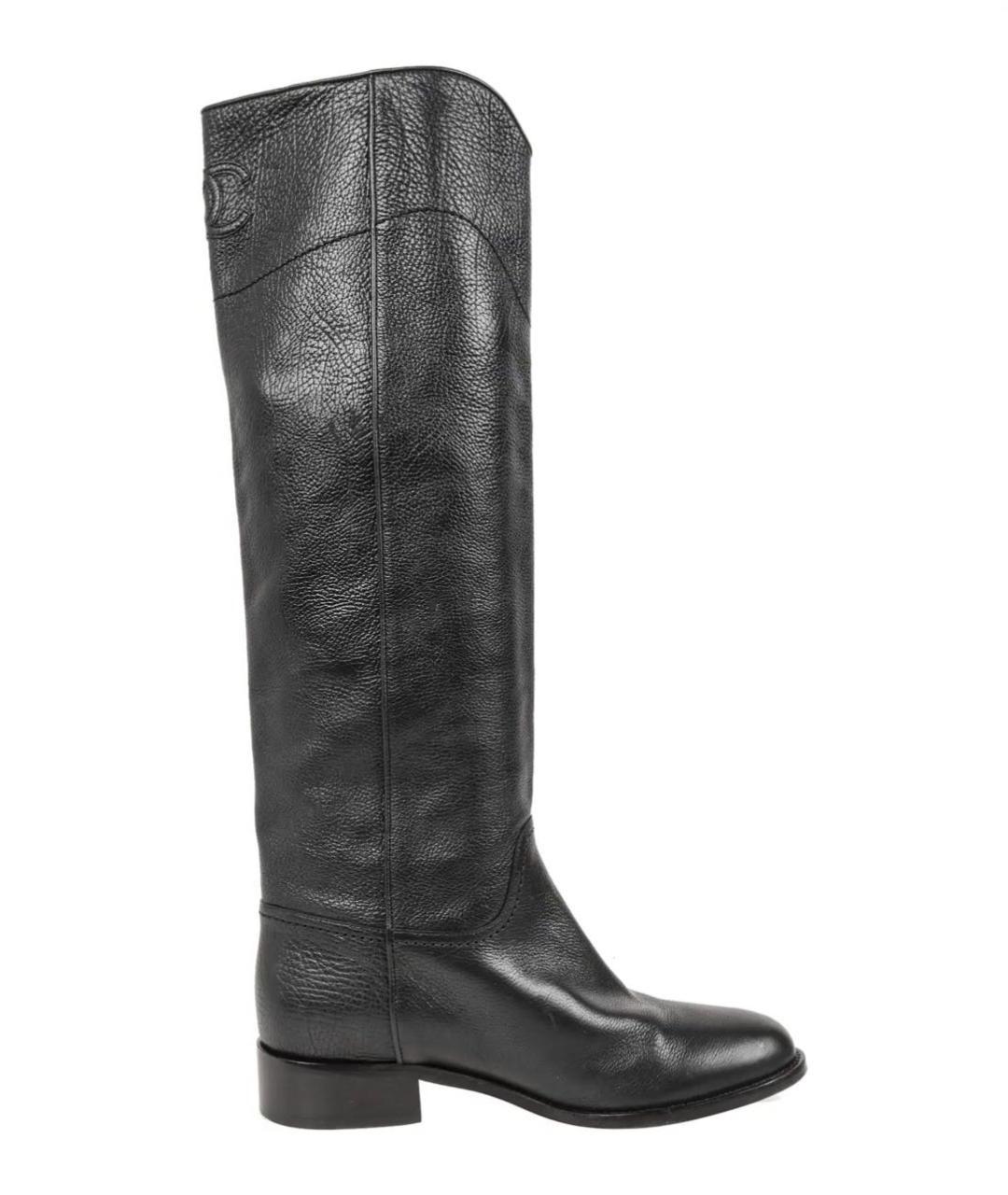 CHANEL Черные кожаные сапоги, фото 1