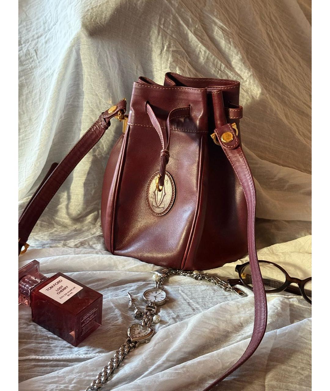 CARTIER Бордовая кожаная сумка через плечо, фото 9