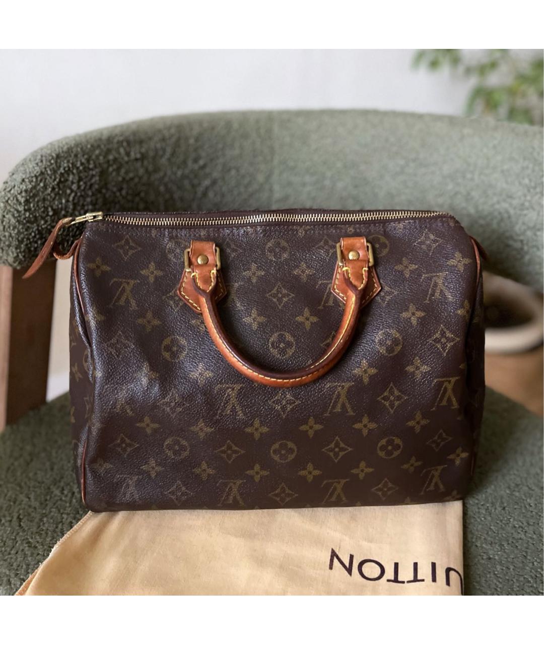 LOUIS VUITTON Коричневая кожаная сумка с короткими ручками, фото 3