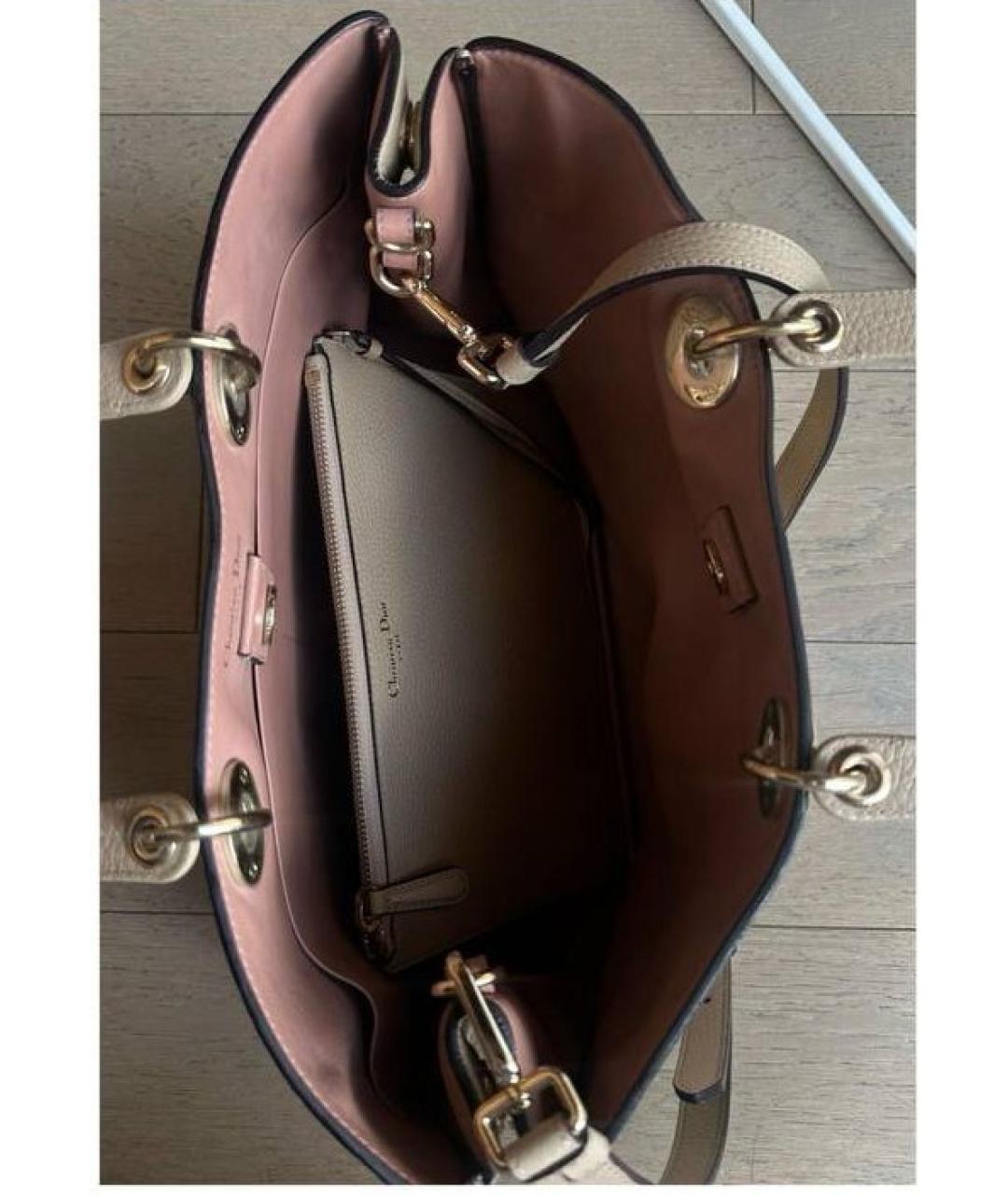 CHRISTIAN DIOR Бежевая кожаная сумка с короткими ручками, фото 4