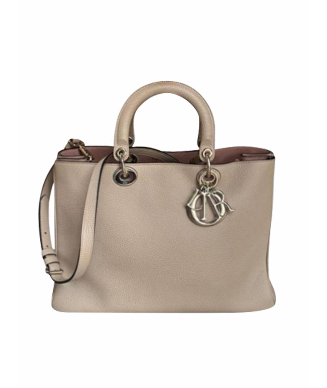 CHRISTIAN DIOR Бежевая кожаная сумка с короткими ручками, фото 1