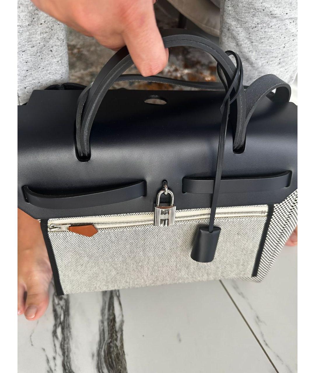 HERMES Серая кожаная сумка с короткими ручками, фото 4