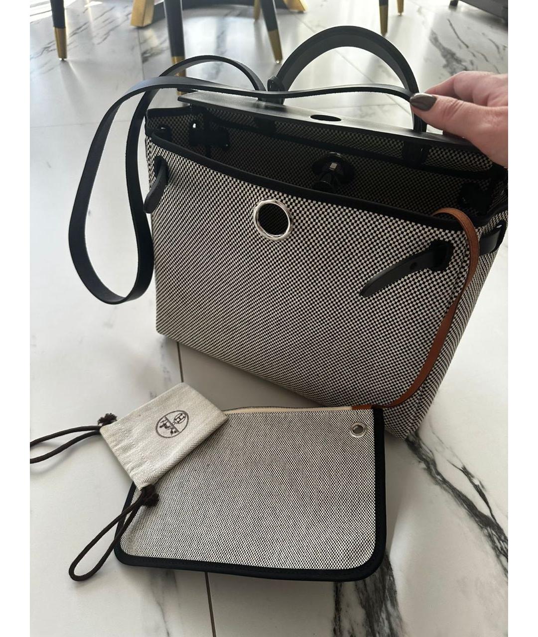 HERMES Серая кожаная сумка с короткими ручками, фото 6