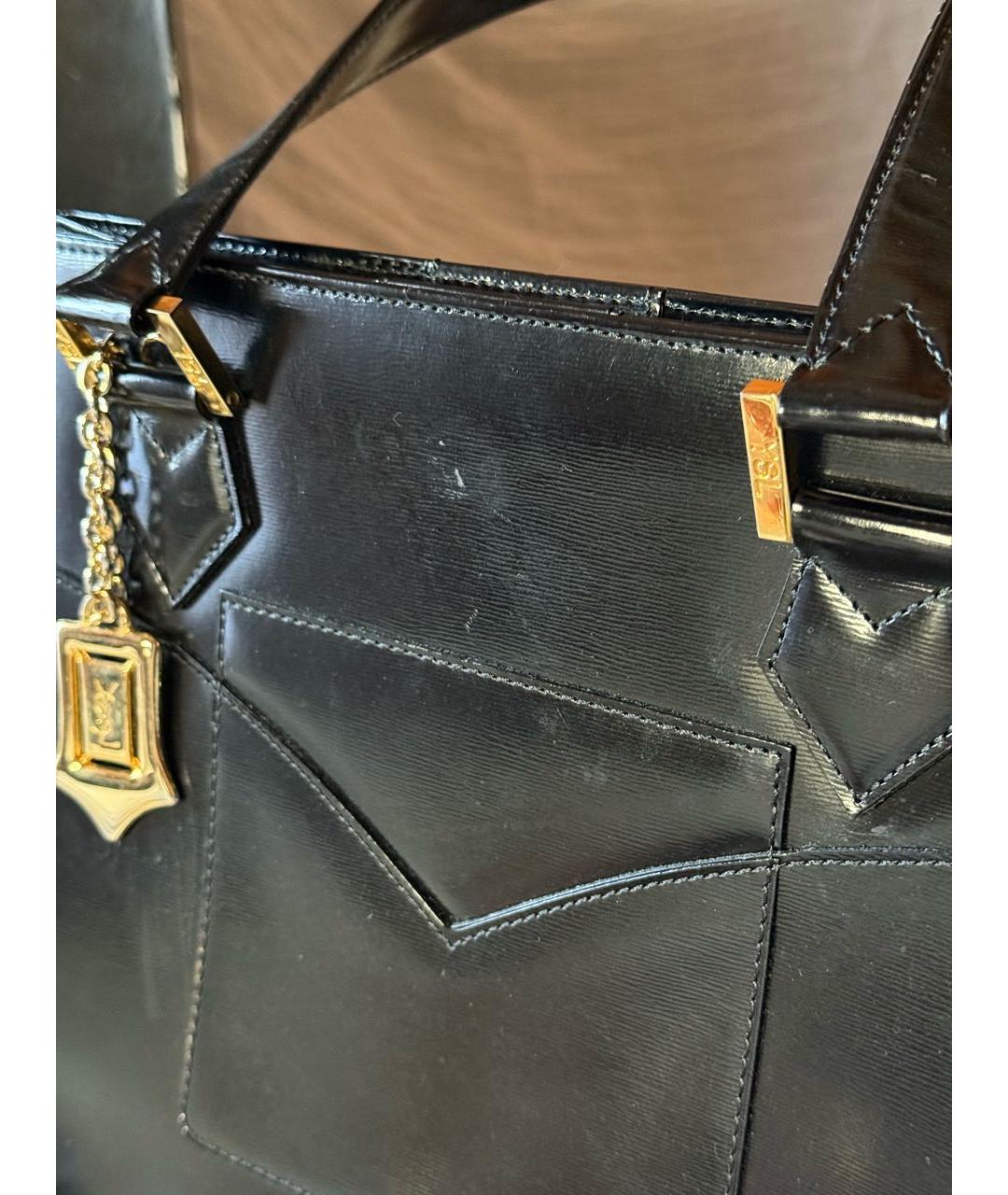 SAINT LAURENT Черная кожаная сумка с короткими ручками, фото 5