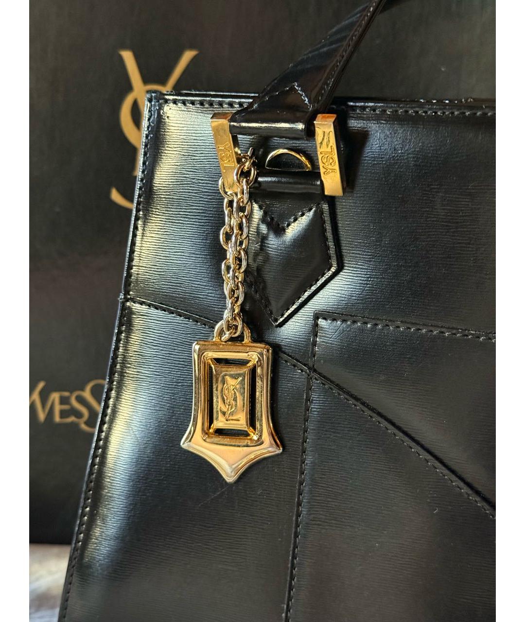 SAINT LAURENT Черная кожаная сумка с короткими ручками, фото 3