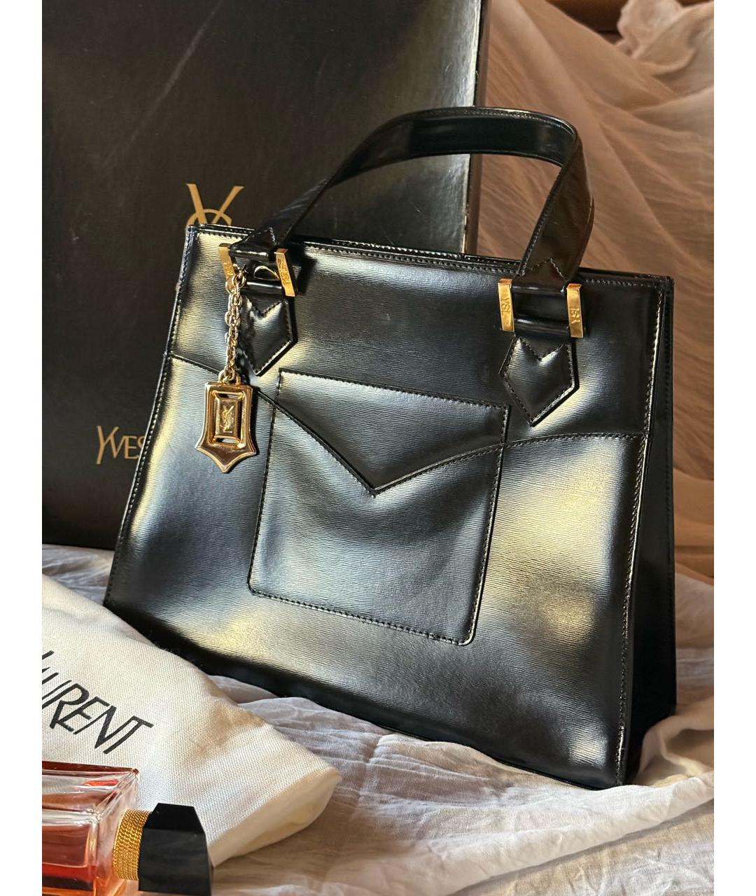 SAINT LAURENT Черная кожаная сумка с короткими ручками, фото 4