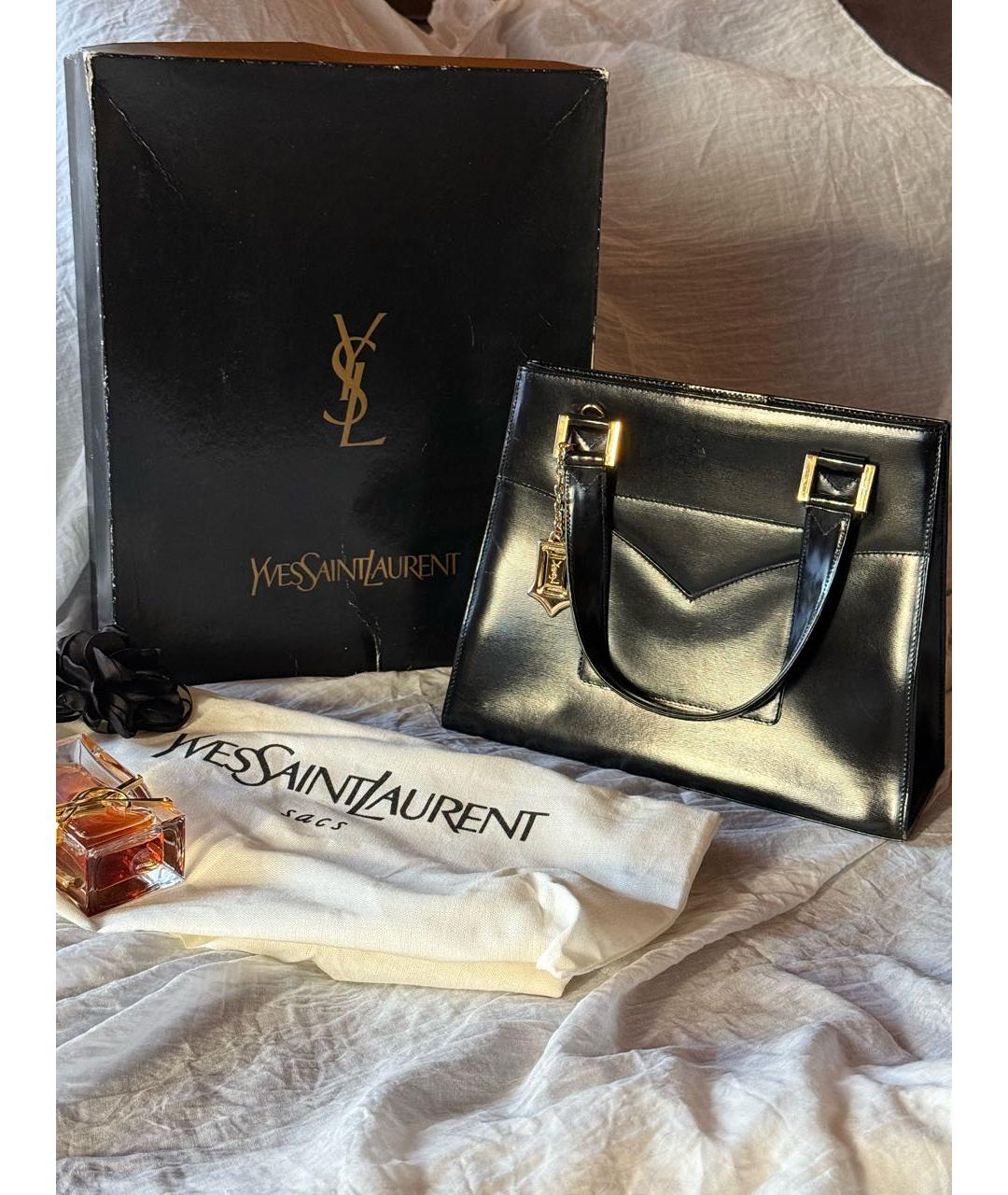 SAINT LAURENT Черная кожаная сумка с короткими ручками, фото 2