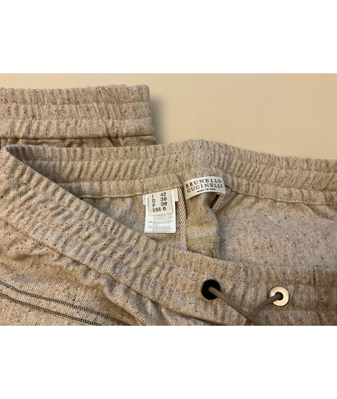 BRUNELLO CUCINELLI Бежевые шерстяные брюки узкие, фото 3