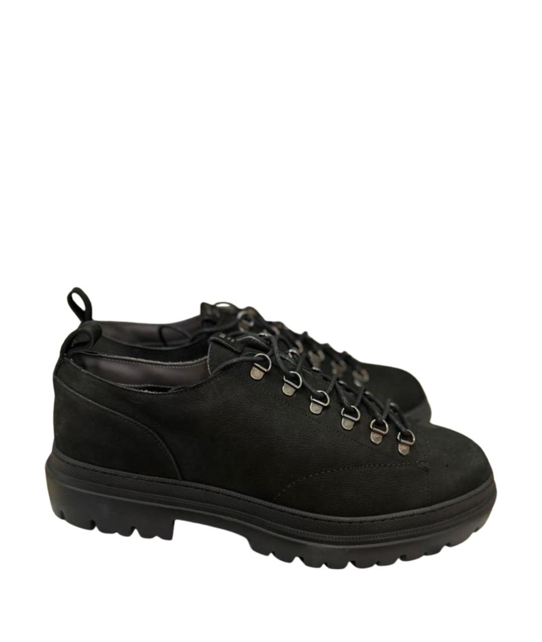 POLLINI Черные нубуковые низкие ботинки, фото 1