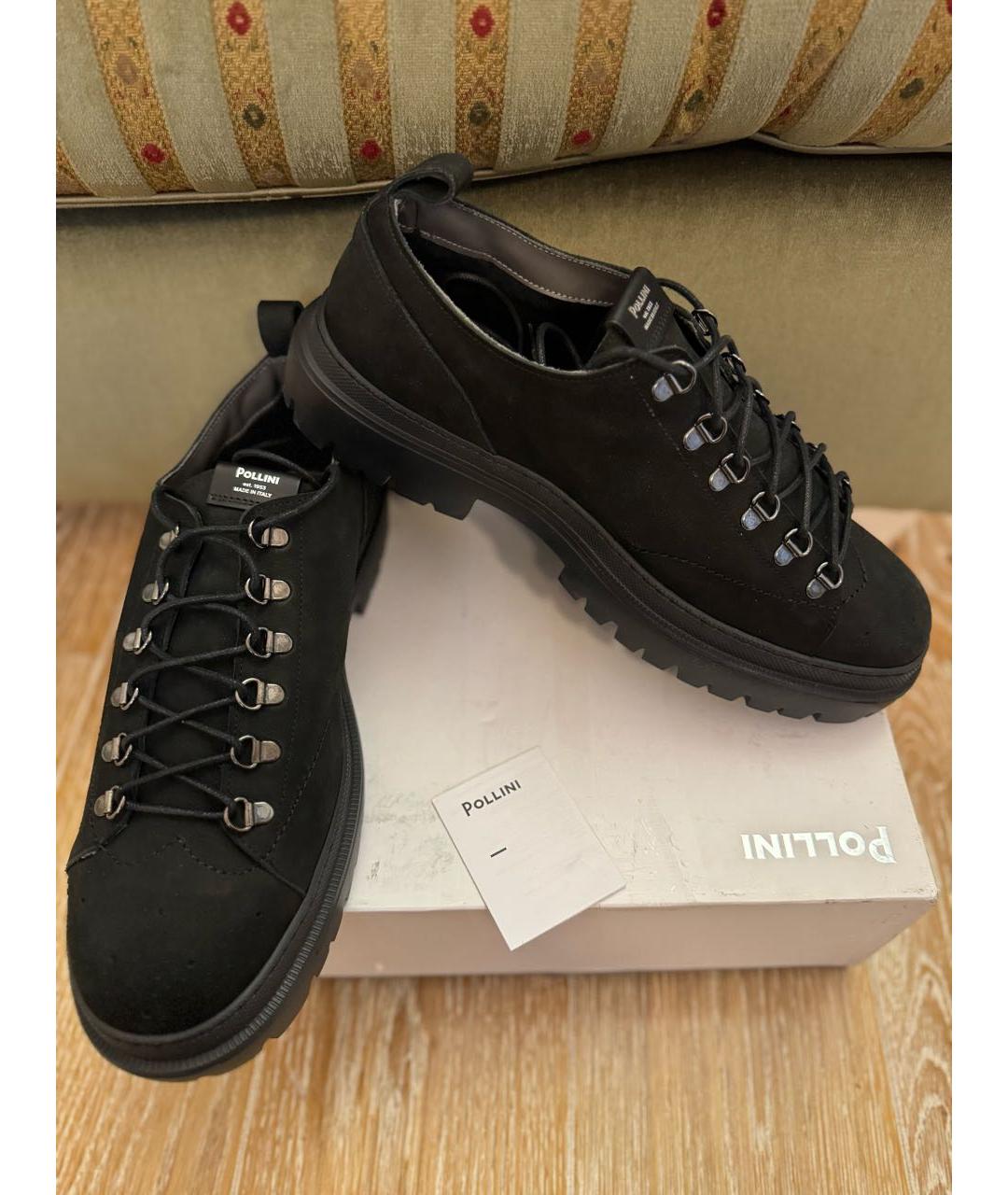 POLLINI Черные нубуковые низкие ботинки, фото 7