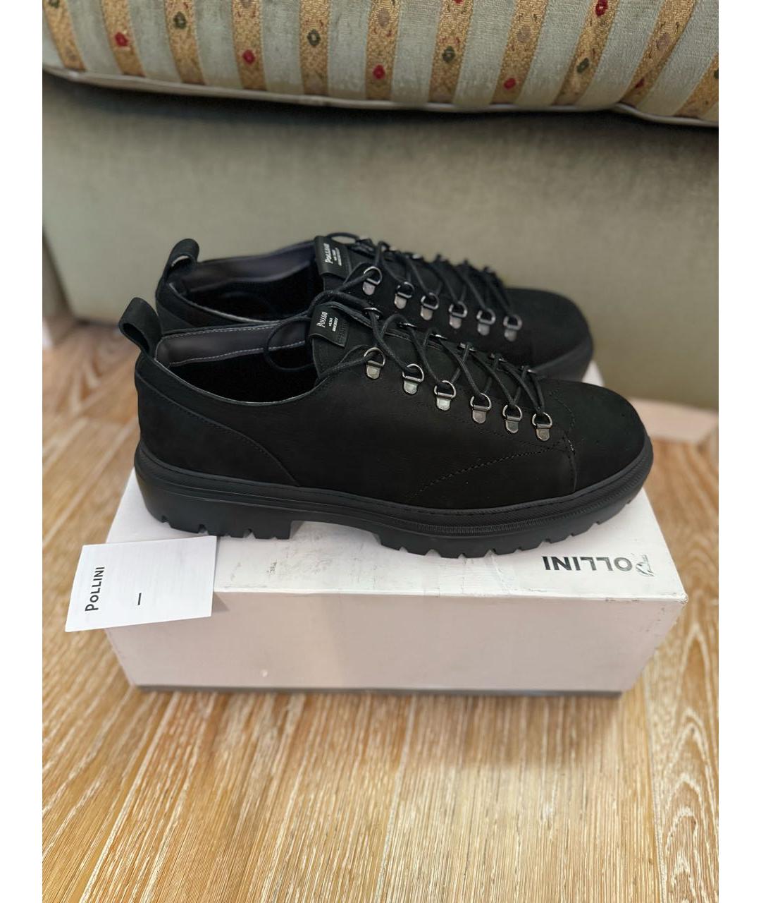 POLLINI Черные нубуковые низкие ботинки, фото 8