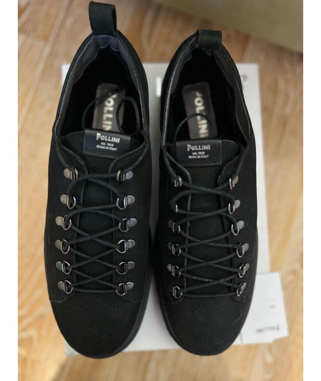 POLLINI Черные нубуковые низкие ботинки, фото 3