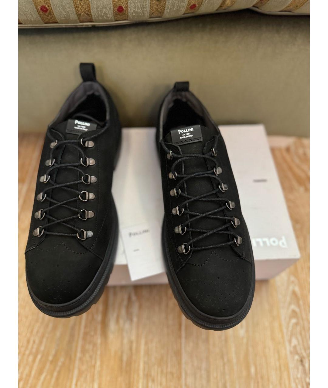 POLLINI Черные нубуковые низкие ботинки, фото 2