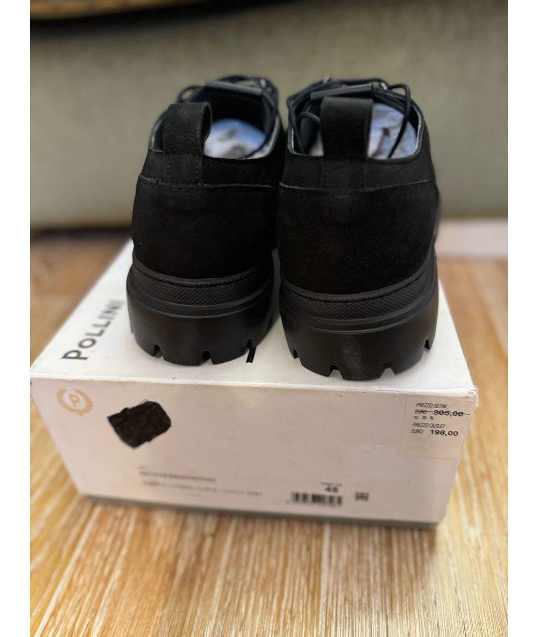 POLLINI Черные нубуковые низкие ботинки, фото 4