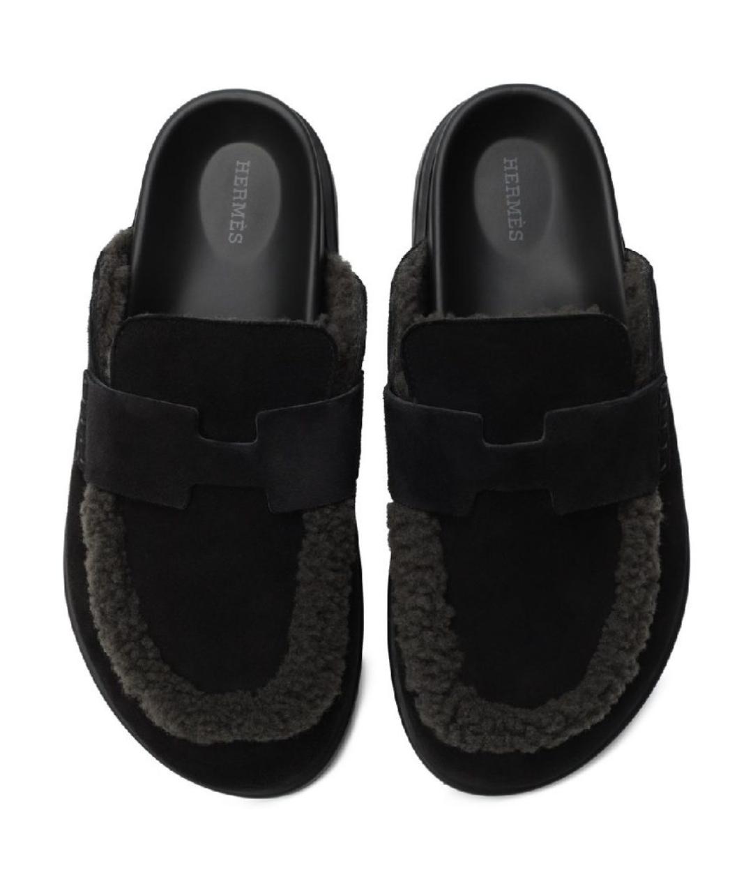 HERMES Черные замшевые мюли, фото 3