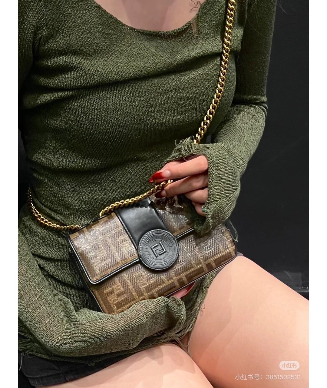 FENDI Черная кожаная сумка через плечо, фото 6