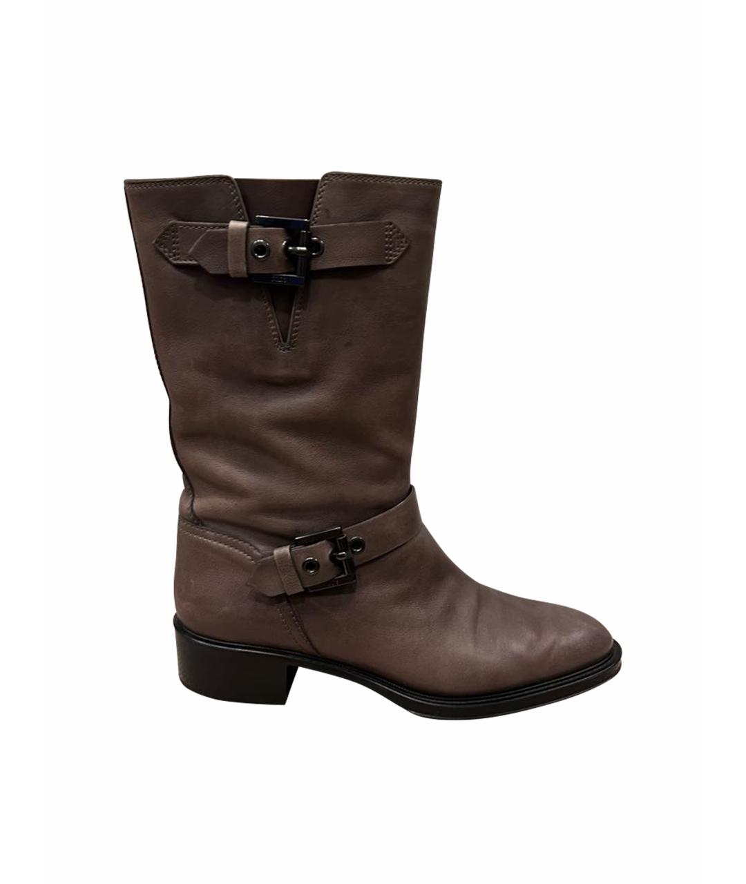 TOD'S Антрацитовые кожаные сапоги, фото 1