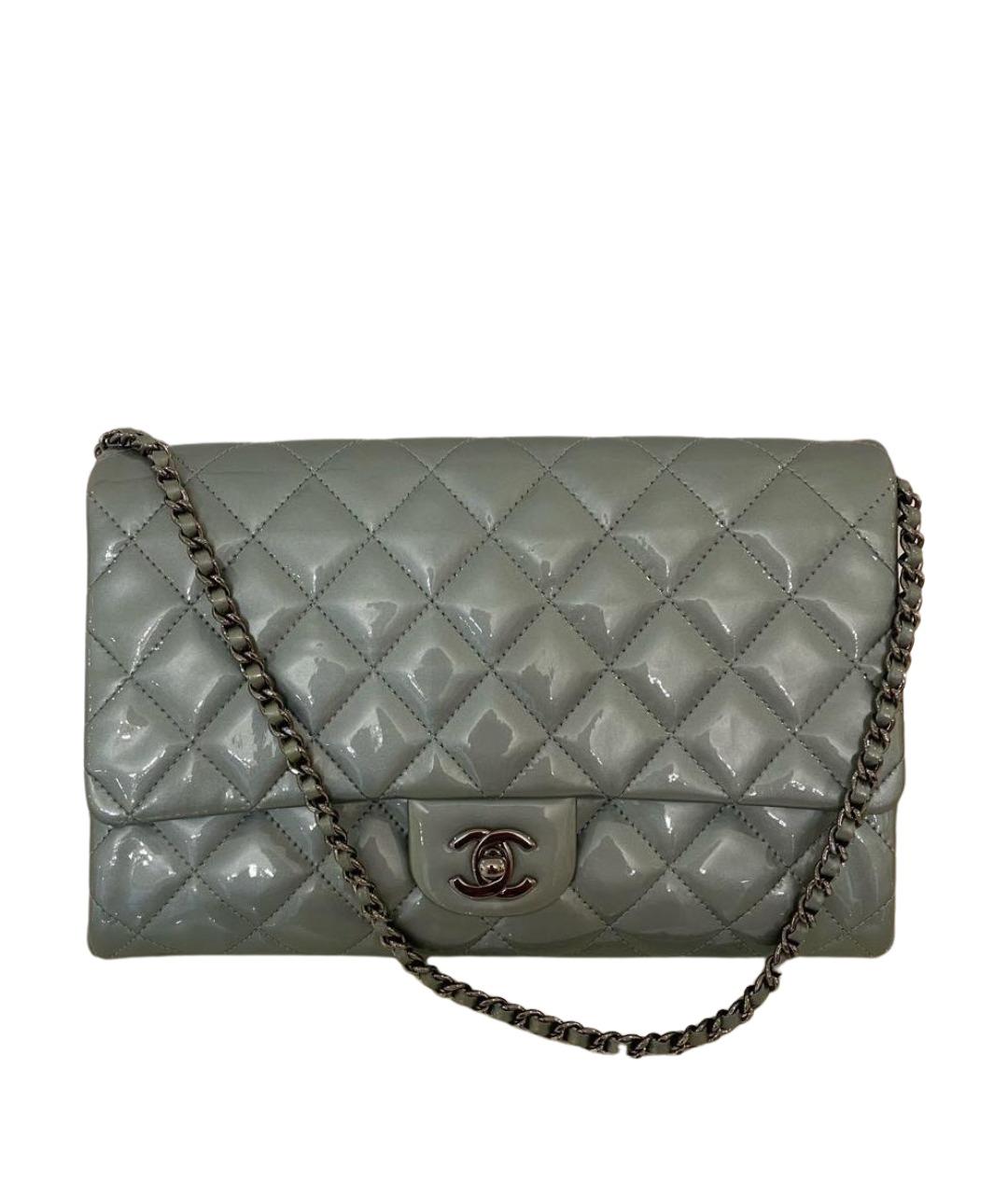 CHANEL Голубая сумка через плечо из лакированной кожи, фото 9