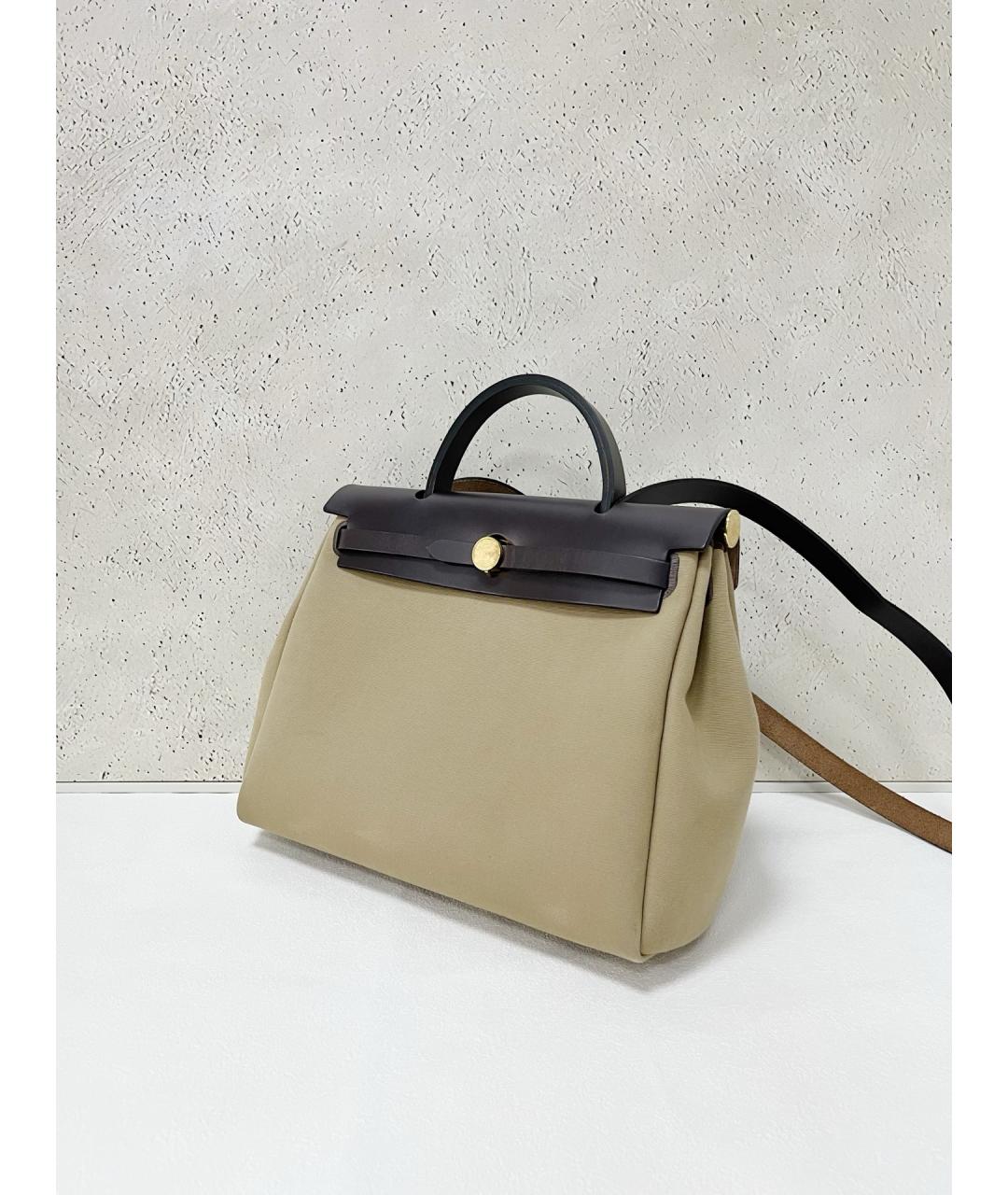 HERMES Бежевая тканевая сумка через плечо, фото 4