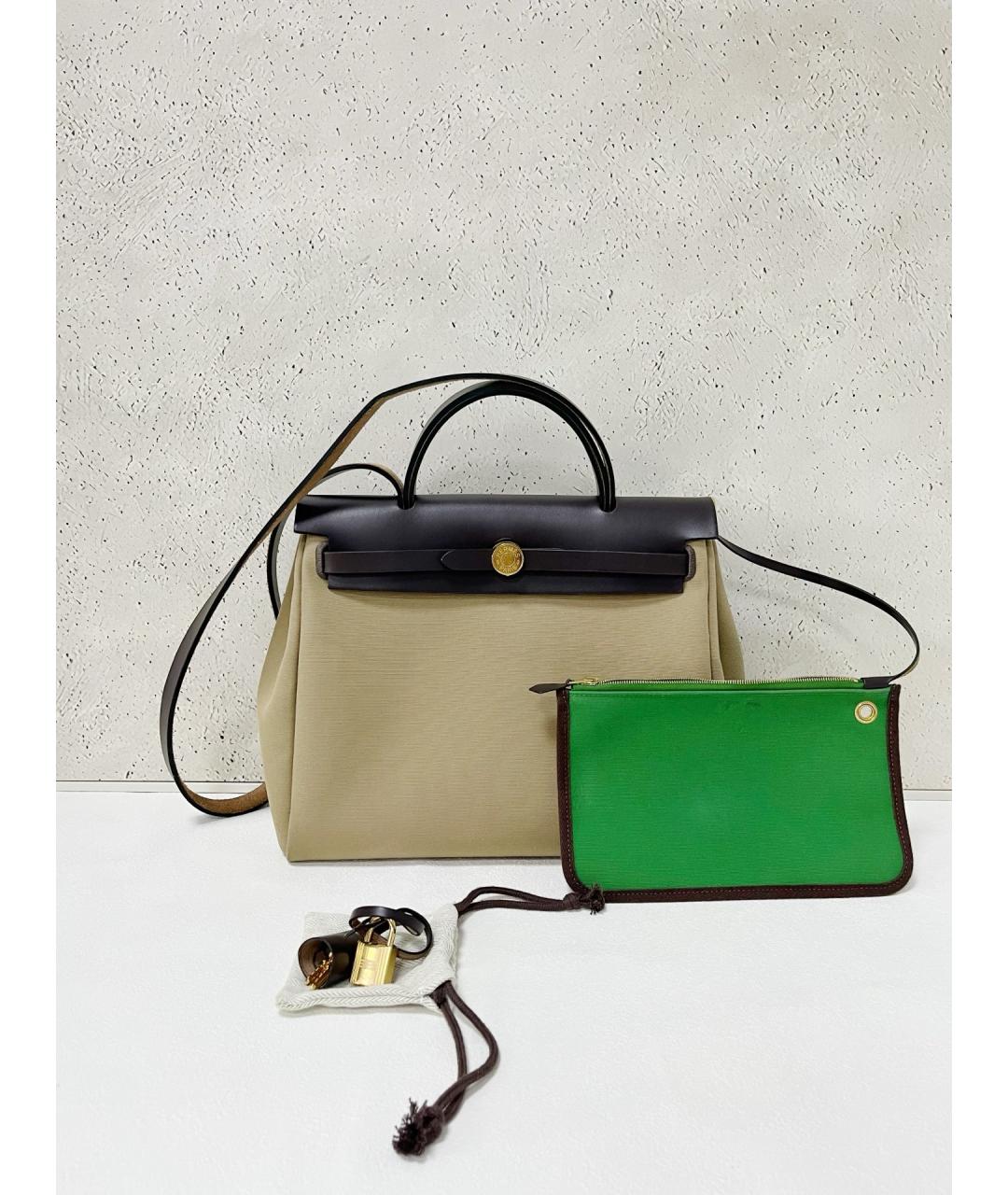 HERMES Бежевая тканевая сумка через плечо, фото 2