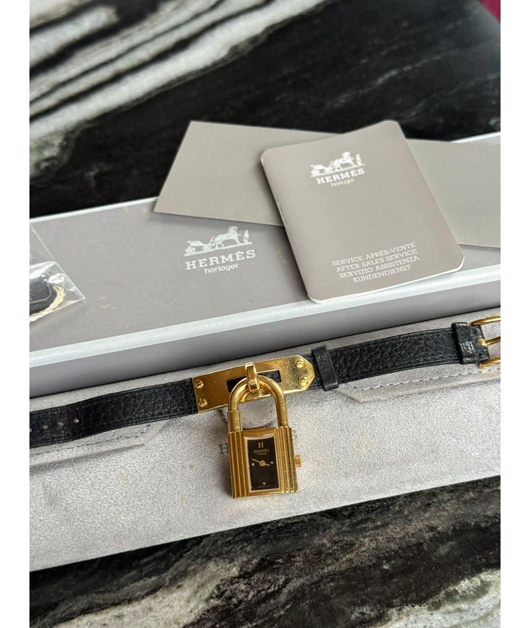 HERMES Черные позолоченные часы, фото 4