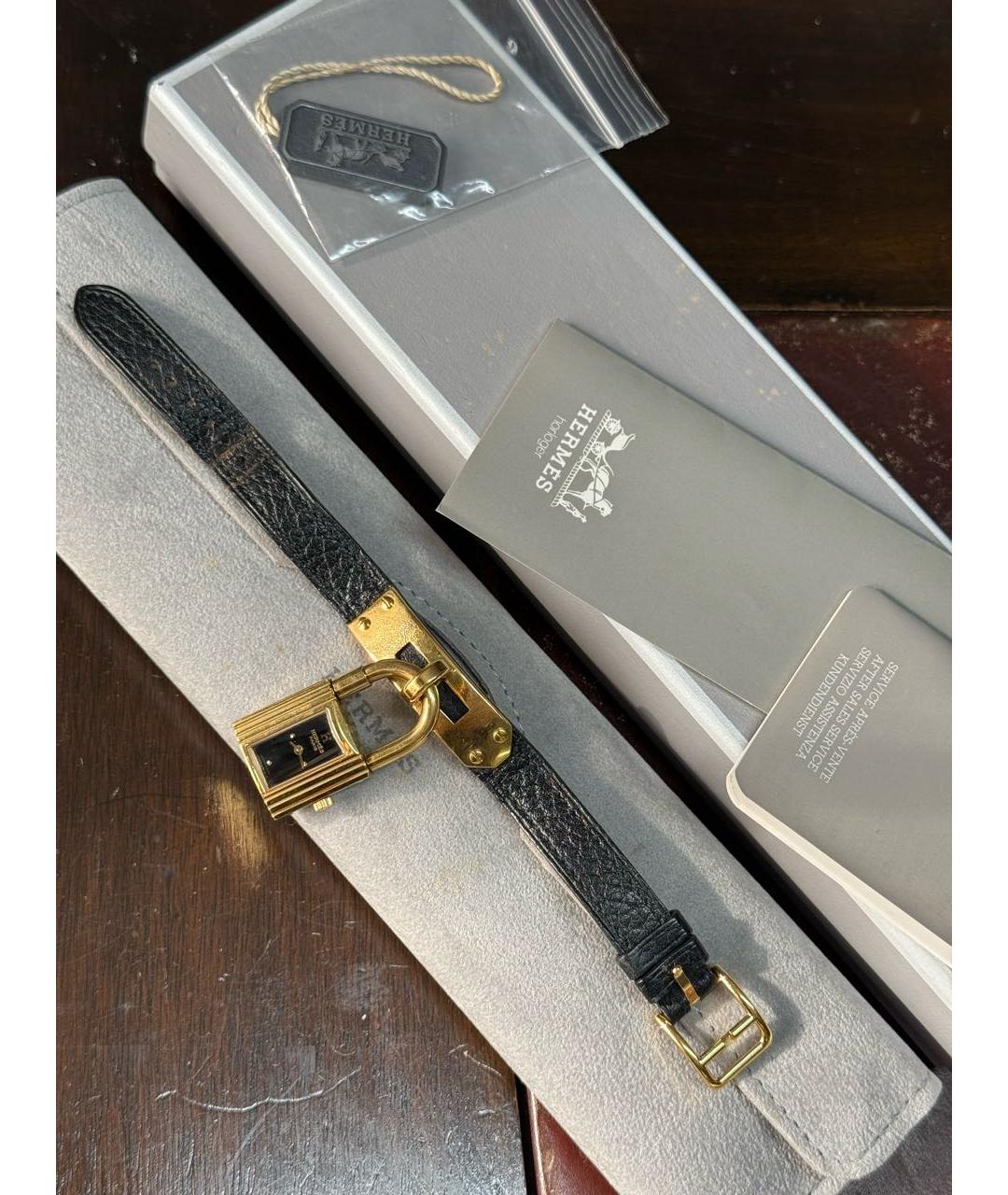 HERMES Черные позолоченные часы, фото 4