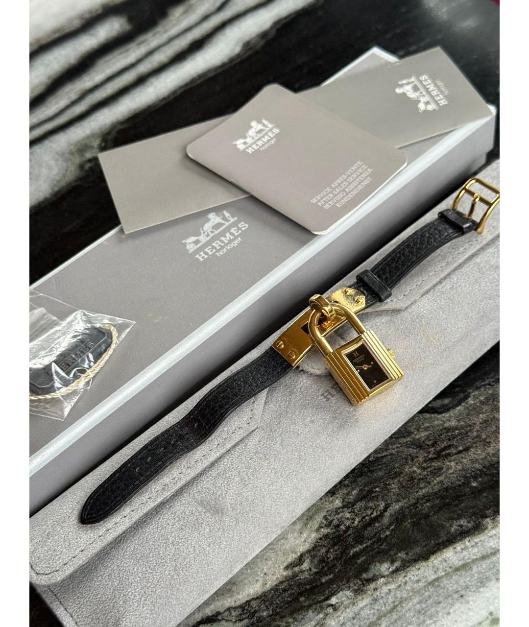 HERMES Черные позолоченные часы, фото 5