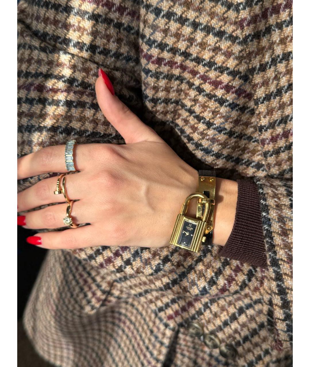 HERMES Черные позолоченные часы, фото 6