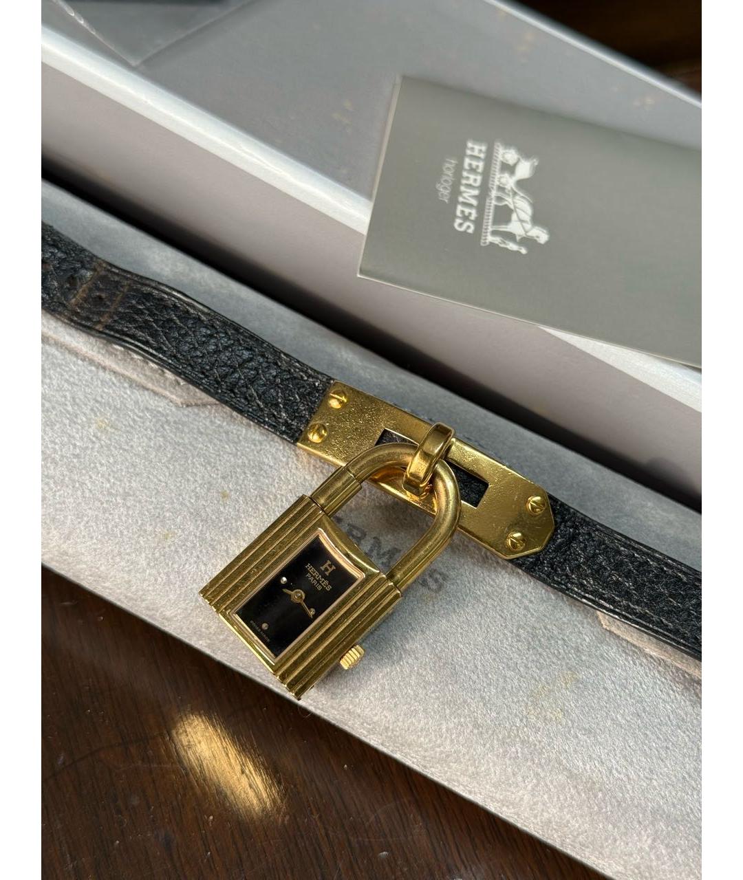 HERMES Черные позолоченные часы, фото 7