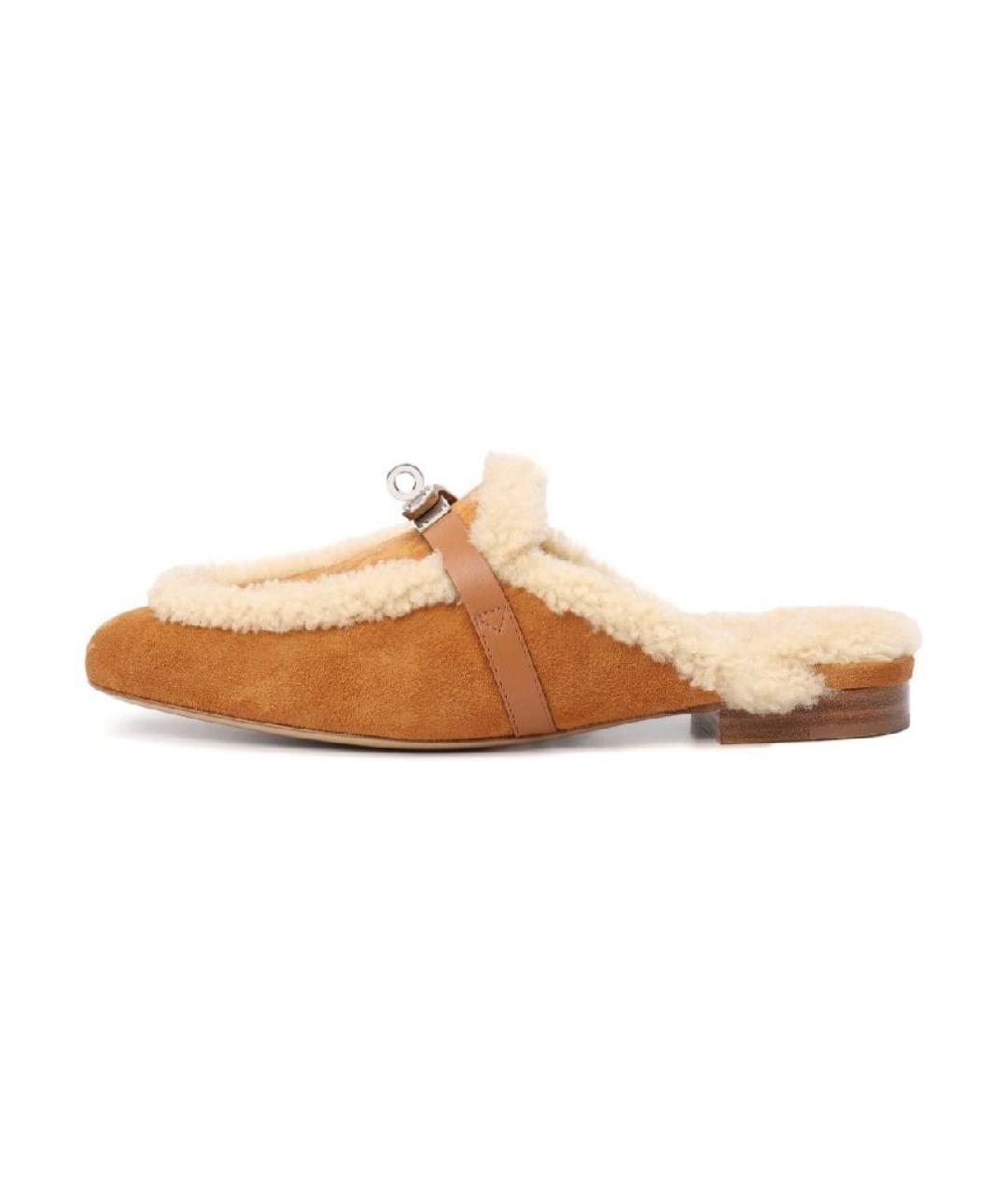 HERMES Коричневые замшевые мюли, фото 5