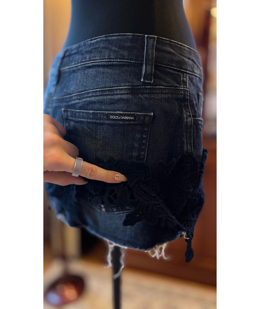 DOLCE&GABBANA Темно-синяя деним юбка мини, фото 3
