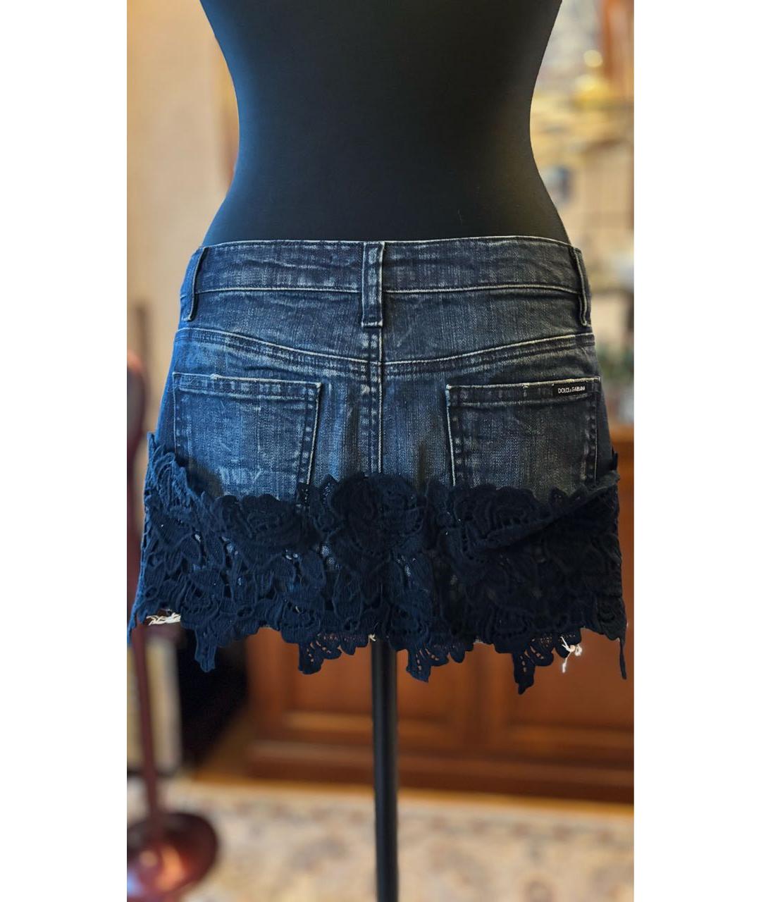 DOLCE&GABBANA Темно-синяя деним юбка мини, фото 2