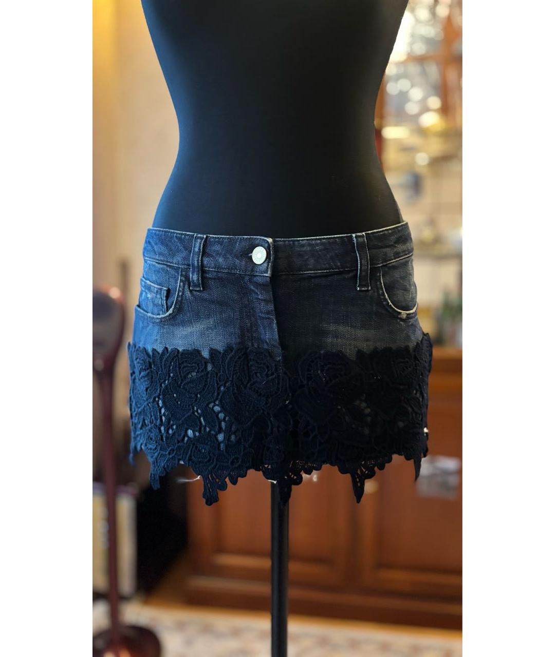 DOLCE&GABBANA Темно-синяя деним юбка мини, фото 7