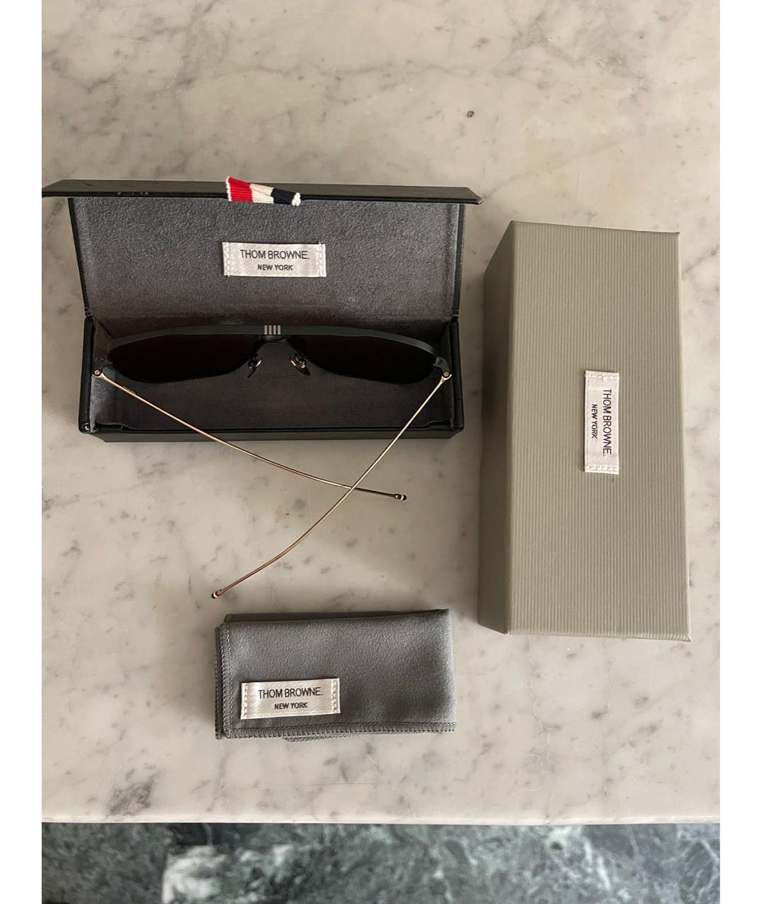 THOM BROWNE Коричневые металлические солнцезащитные очки, фото 4