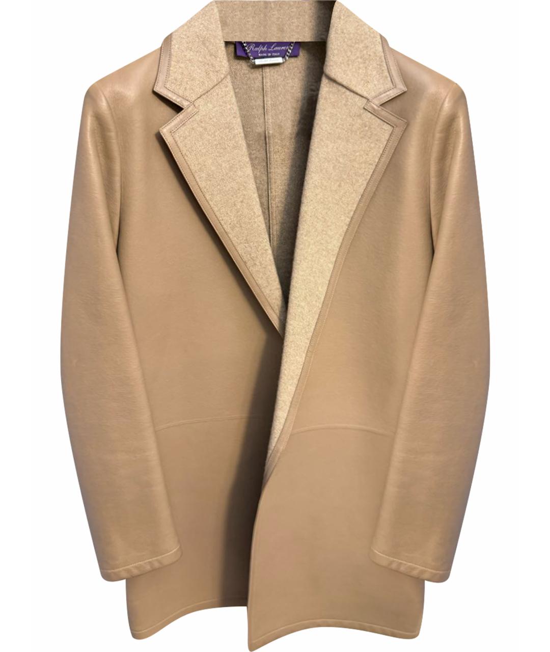 RALPH LAUREN COLLECTION Бежевое кожаное пальто, фото 1