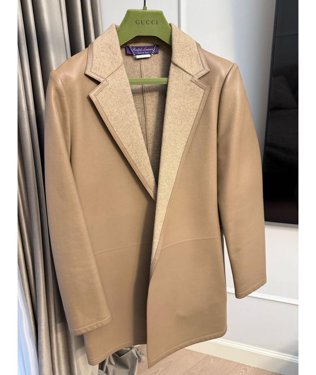 RALPH LAUREN COLLECTION Бежевое кожаное пальто, фото 8