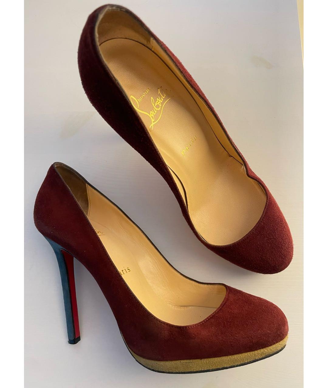 CHRISTIAN LOUBOUTIN Бордовые замшевые туфли, фото 5