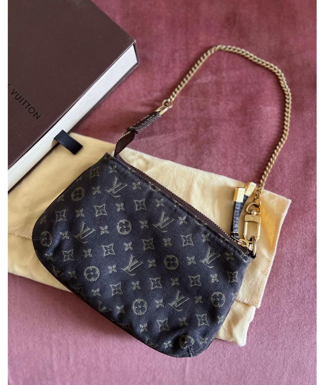 LOUIS VUITTON Антрацитовая тканевая сумка с короткими ручками, фото 3