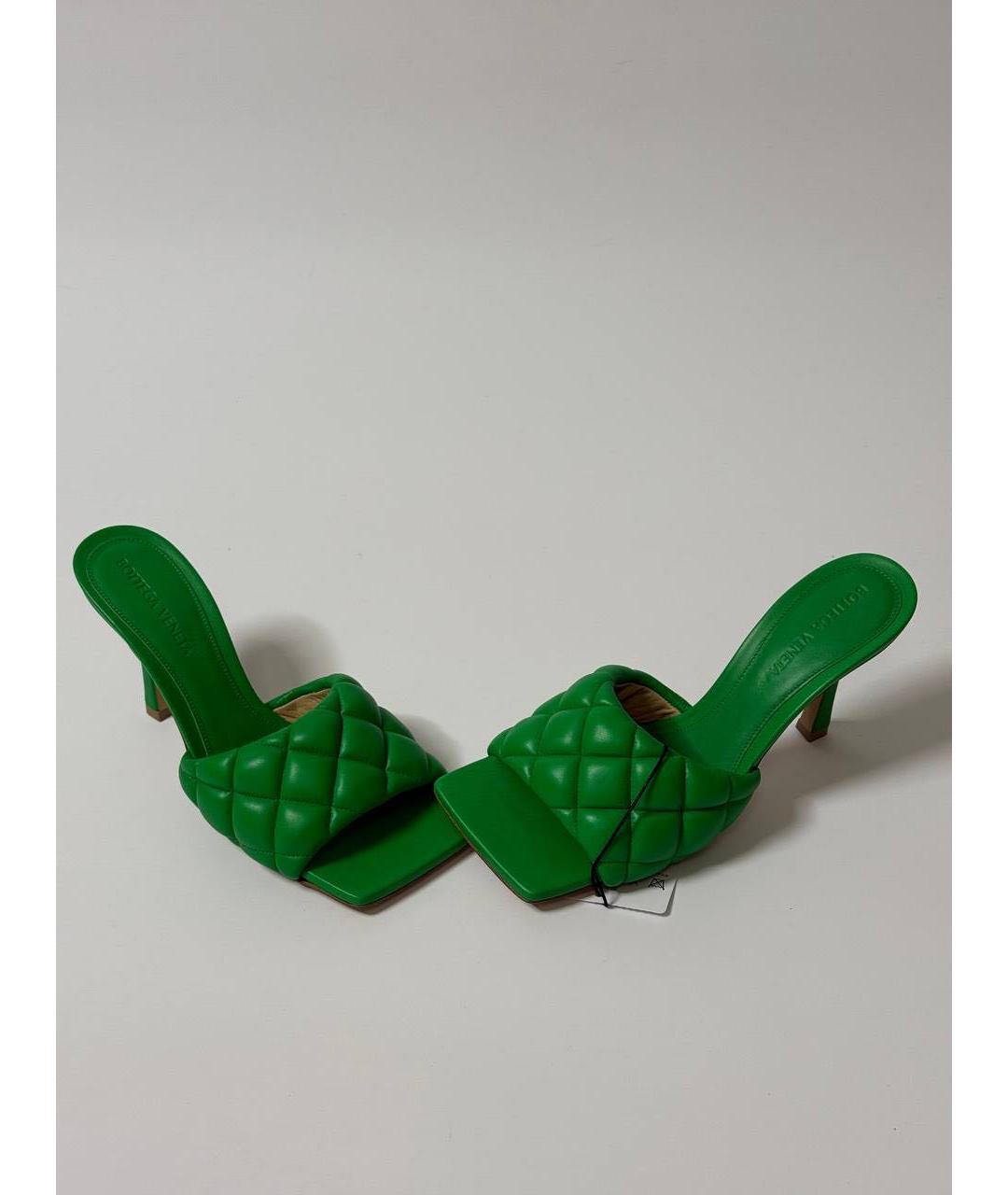 BOTTEGA VENETA Зеленые кожаные мюли, фото 8