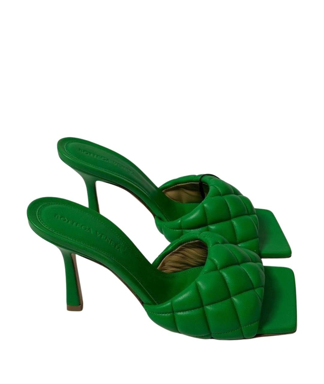 BOTTEGA VENETA Зеленые кожаные мюли, фото 1