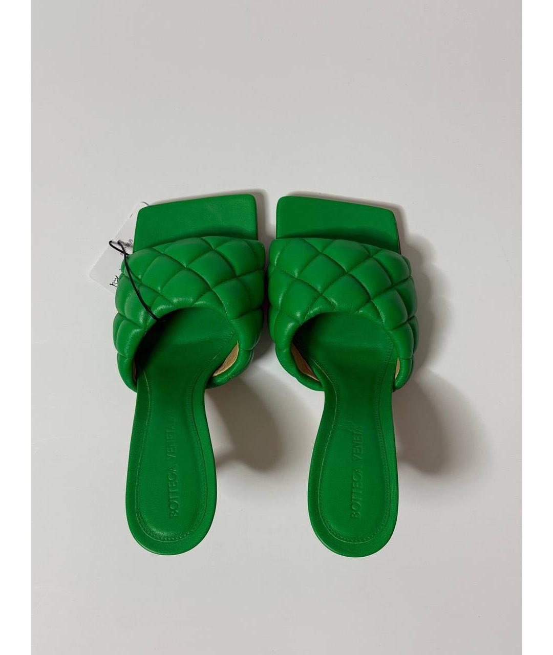 BOTTEGA VENETA Зеленые кожаные мюли, фото 4