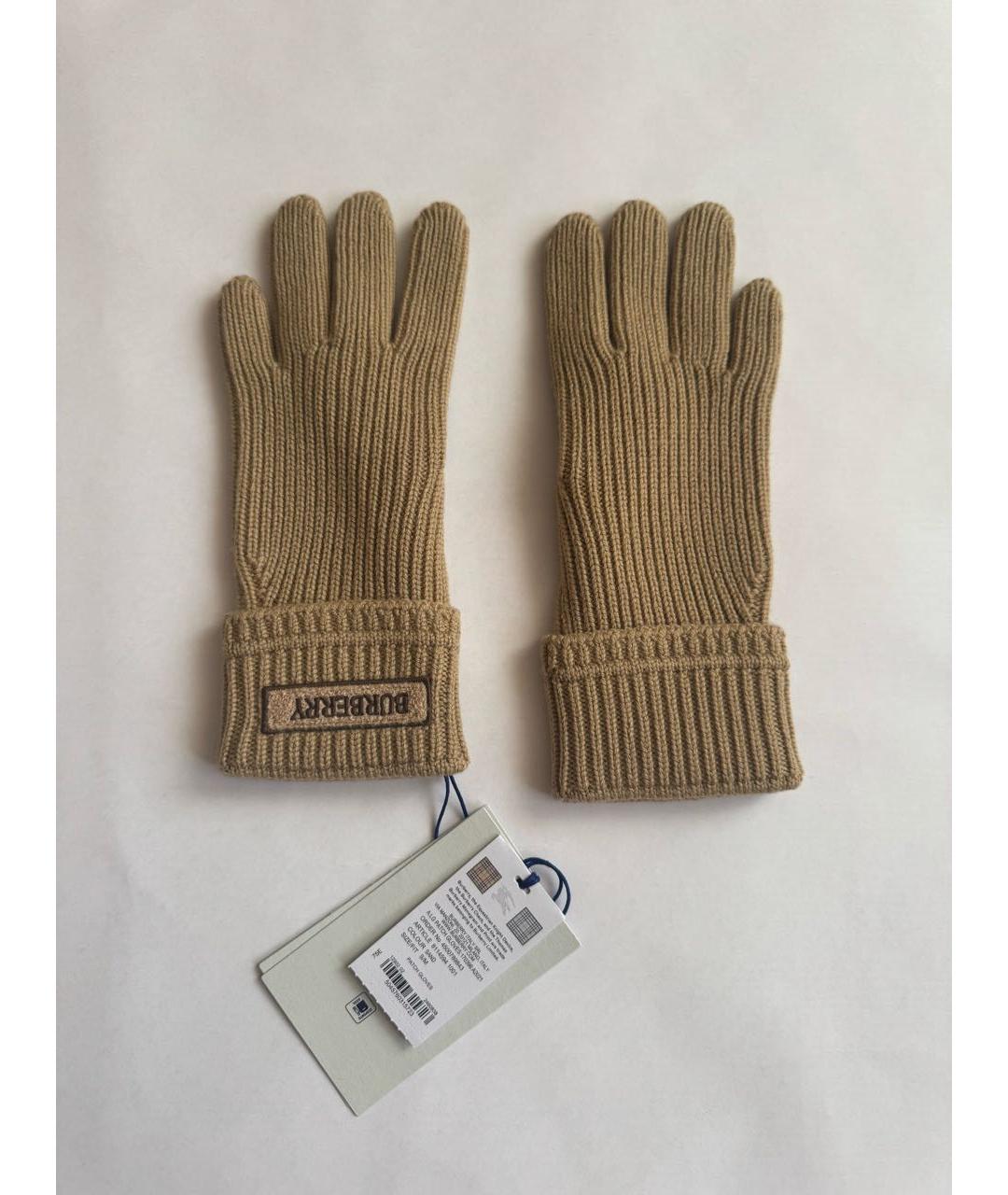 BURBERRY Бежевые шерстяные перчатки, фото 3