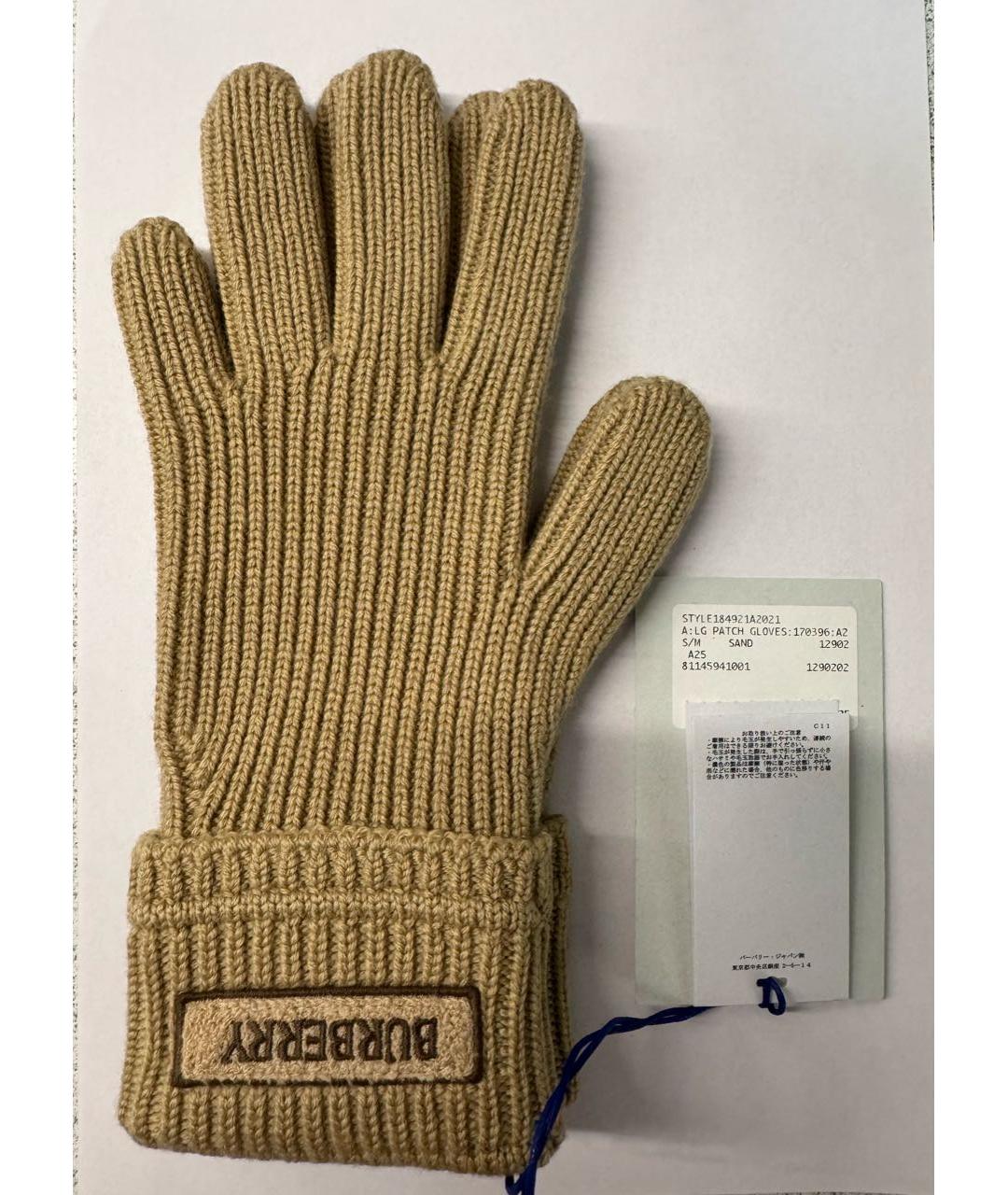 BURBERRY Бежевые шерстяные перчатки, фото 2