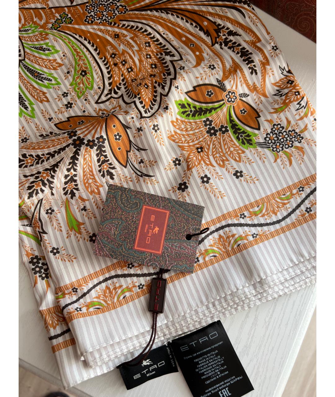 ETRO Бежевый шелковый шарф, фото 5