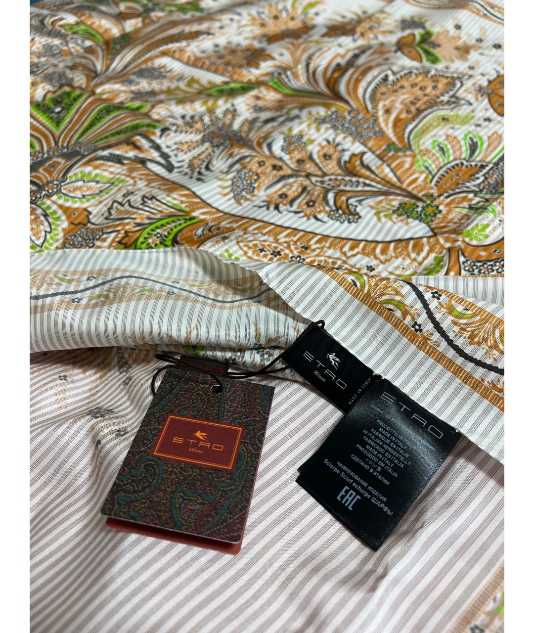 ETRO Бежевый шелковый шарф, фото 3