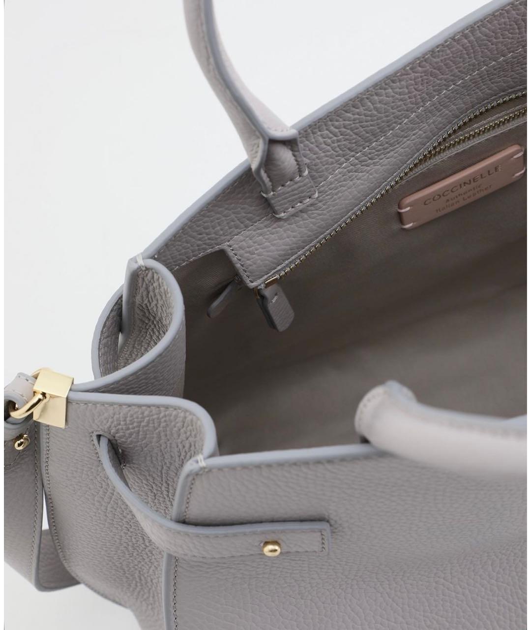 COCCINELLE Серая кожаная сумка с короткими ручками, фото 4
