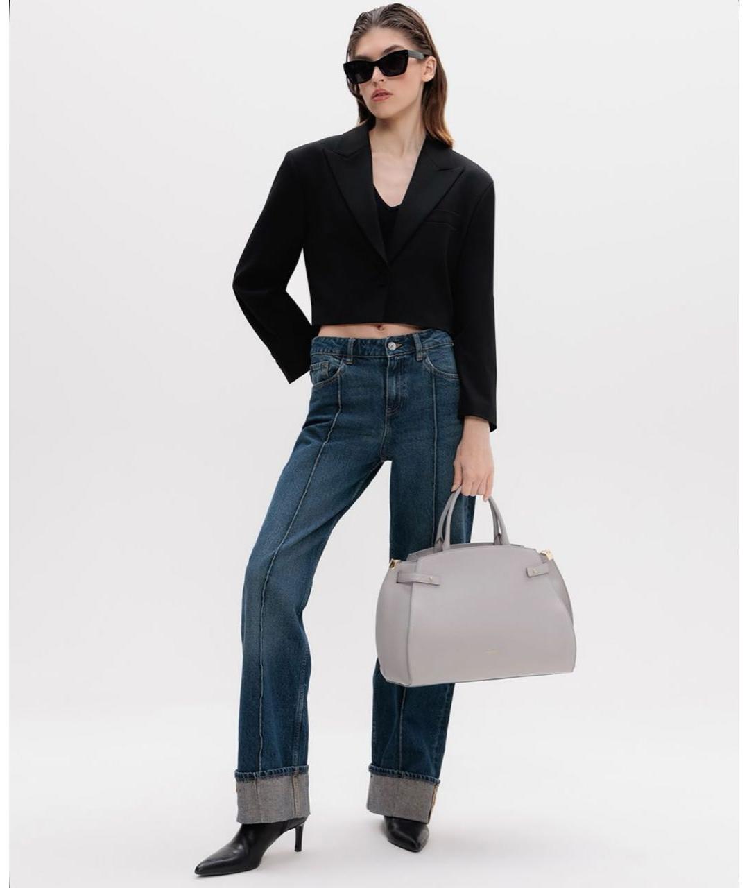 COCCINELLE Серая кожаная сумка с короткими ручками, фото 5