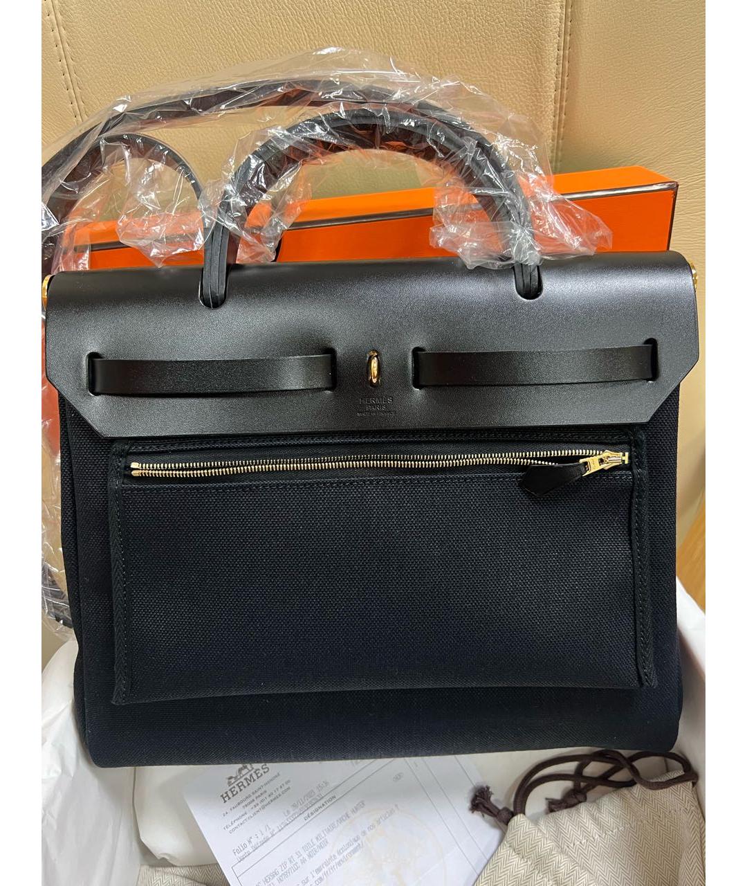 HERMES Черная кожаная сумка с короткими ручками, фото 5